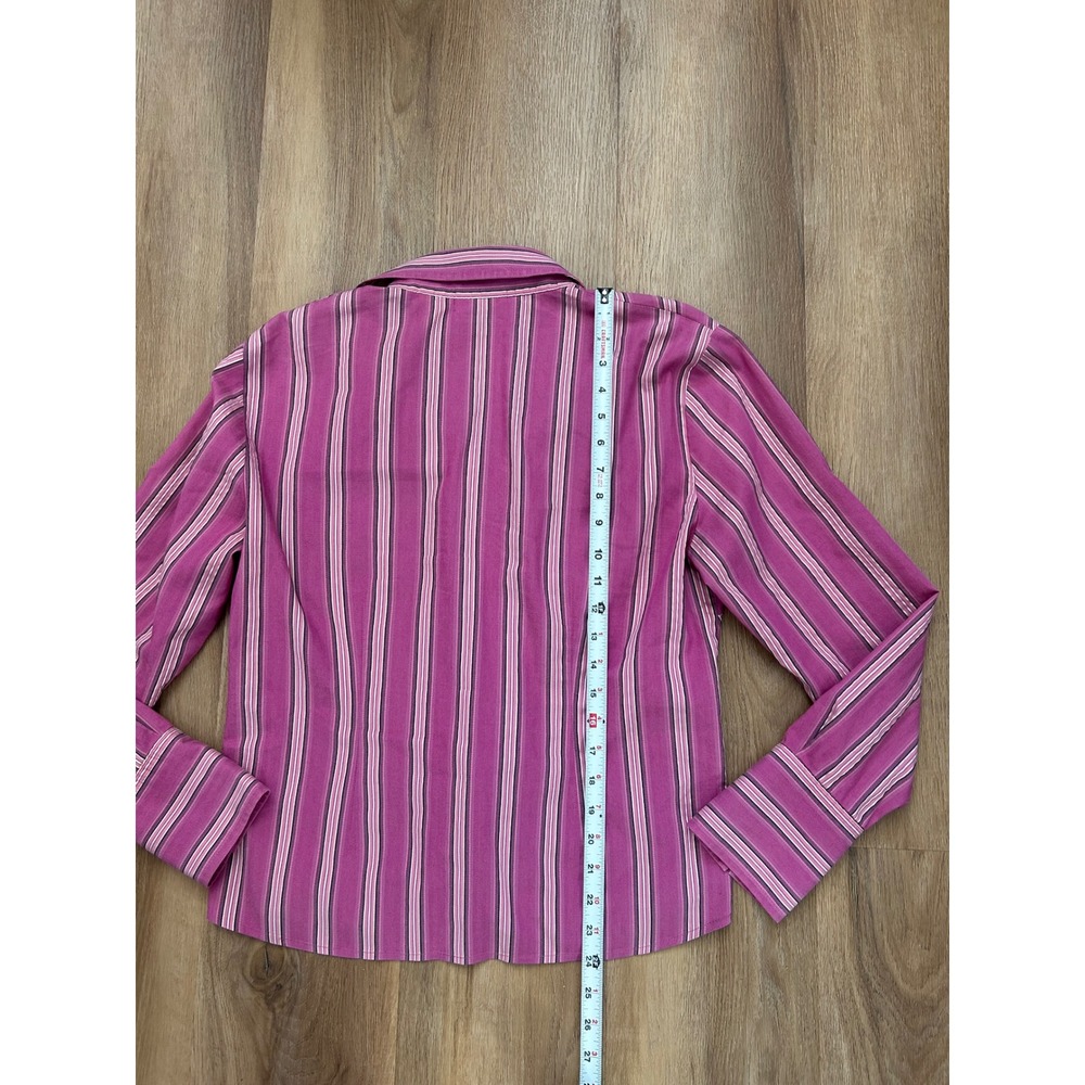 Pink Purple Striped Button Down Shirt Vintage Office Siren 10 Preppy longsleeve - Picture 4 of 5